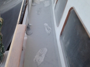 Snow in Guaymas! Must be the first recorded one ever?? After we sanded the whole deck with a grinder and 36 grain sandpaper anything was covered with light grey dust. Itchy fiberglas dust!!